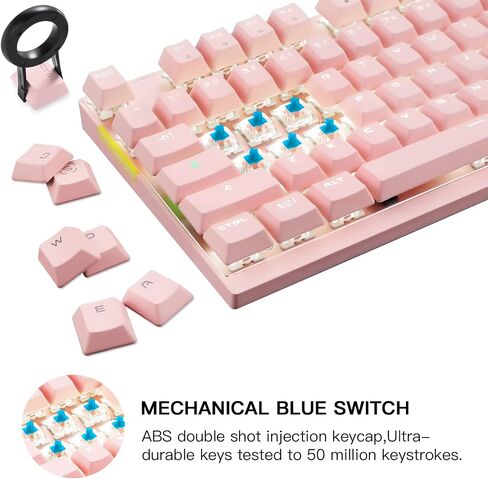 MOTOSPEED 2.4GHz Wireless/Wired Mechanical Gaming Keyboard White Backlit/Durable Battery,Type-C Gaming/Typist Keyboard for Mac/PC/Laptop(Pink, 87 Key Red Switches) in Kuwait