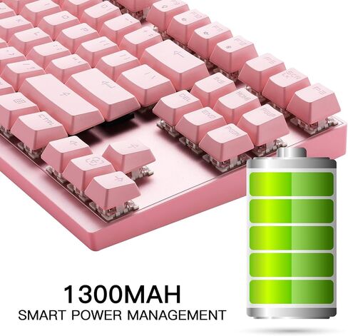 MOTOSPEED 2.4GHz Wireless/Wired Mechanical Gaming Keyboard White Backlit/Durable Battery,Type-C Gaming/Typist Keyboard for Mac/PC/Laptop(Pink, 87 Key Red Switches) in Kuwait