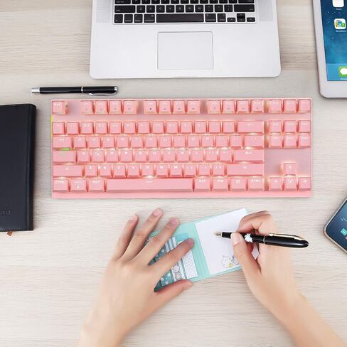 MOTOSPEED 2.4GHz Wireless/Wired Mechanical Gaming Keyboard White Backlit/Durable Battery,Type-C Gaming/Typist Keyboard for Mac/PC/Laptop(Pink, 87 Key Red Switches) in Kuwait