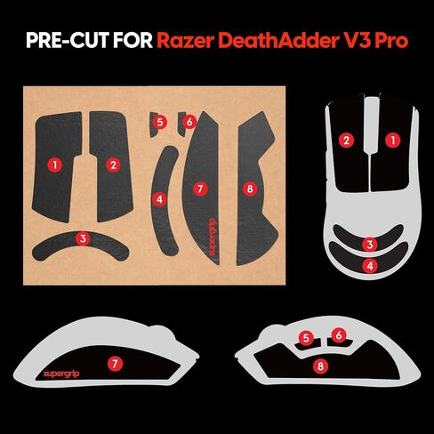 Pulsar Gaming Gears SUPERGRIP Griptape Set for Razer Basilisk V3 Pro Sweat Absorbing High Performance Anti Slip 3M Adhesive no Residue Mouse Grip Tape Ultra-Thin 0.5mm (0.02in) in Saudi Arabia