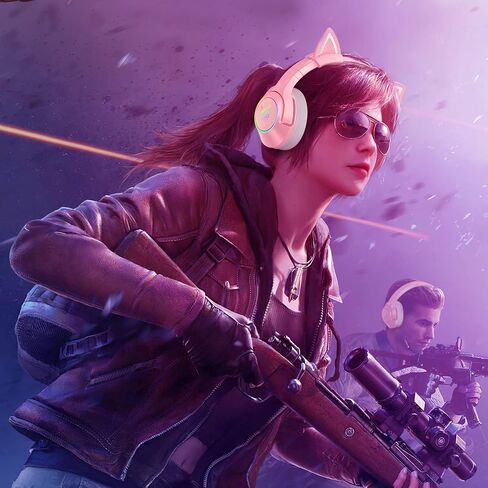 SIMGAL Pink Gaming Headset Only Compatible with PS4, PC, Computer and Laptop with 7.1 Virtual Surround Sound, Removable Cat Ear, Nose Canceling Retractable Microphone, USB Plug(No 3.5mm Plug) in Saudi Arabia