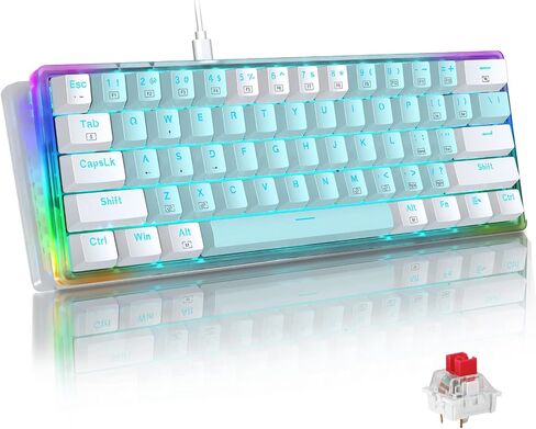 E-YOOSO 60% Mechanical Keyboard, RED Switches Mechanical Gaming Wired Keyboard with RGB Backlit, Ultra-Compact 60 Percent Computer Keyboard for Windows, Mac OS (Blue White) in Kuwait