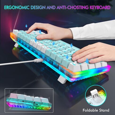 E-YOOSO 60% Mechanical Keyboard, RED Switches Mechanical Gaming Wired Keyboard with RGB Backlit, Ultra-Compact 60 Percent Computer Keyboard for Windows, Mac OS (Blue White) in Kuwait