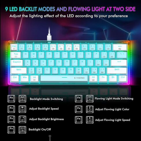 E-YOOSO 60% Mechanical Keyboard, RED Switches Mechanical Gaming Wired Keyboard with RGB Backlit, Ultra-Compact 60 Percent Computer Keyboard for Windows, Mac OS (Blue White) in Kuwait