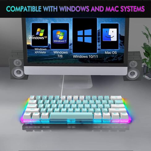 E-YOOSO 60% Mechanical Keyboard, RED Switches Mechanical Gaming Wired Keyboard with RGB Backlit, Ultra-Compact 60 Percent Computer Keyboard for Windows, Mac OS (Blue White) in Kuwait