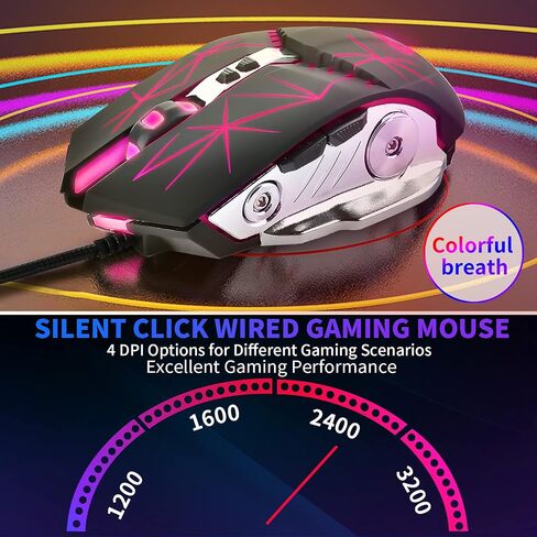 LETGOALL Silent Click Gaming Mouse, Wired Computer Mouse with RGB Backlit, 4 Adjustable DPI Up to 3200, Ergonomic Gamer Mouse with High Precision Sensor for Windows PC & Laptop in Saudi Arabia