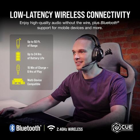 Corsair HS55 Wireless Multiplatform Lightweight Gaming Headset with Bluetooth - Dolby 7.1 Surround Sound - iCUE Compatible - PC, PS5, PS4, Nintendo Switch, Mobile - Black in Kuwait