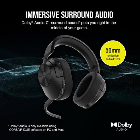 Corsair HS55 Wireless Multiplatform Lightweight Gaming Headset with Bluetooth - Dolby 7.1 Surround Sound - iCUE Compatible - PC, PS5, PS4, Nintendo Switch, Mobile - Black in Kuwait