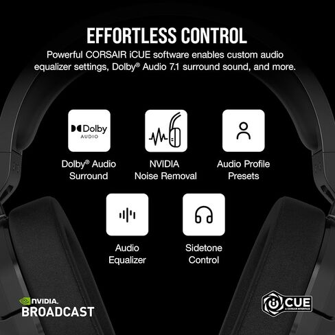 Corsair HS55 Wireless Multiplatform Lightweight Gaming Headset with Bluetooth - Dolby 7.1 Surround Sound - iCUE Compatible - PC, PS5, PS4, Nintendo Switch, Mobile - Black in Kuwait