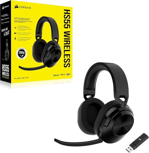 Corsair HS55 Wireless Multiplatform Lightweight Gaming Headset with Bluetooth - Dolby 7.1 Surround Sound - iCUE Compatible - PC, PS5, PS4, Nintendo Switch, Mobile - Black in Kuwait