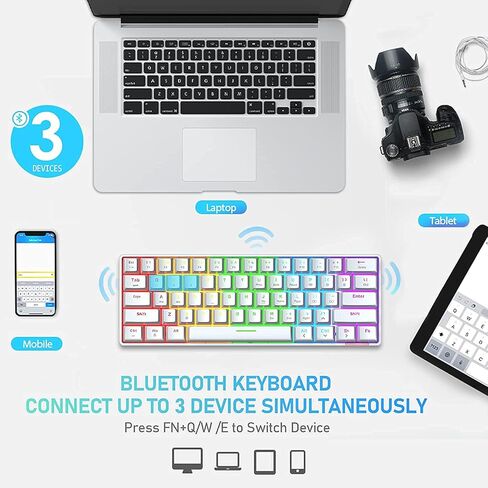 ماوس لوحة مفاتيح ميكانيكية سلكية بنسبة 60% للألعاب، Chroma RGB 12 LED بإضاءة خلفية من النوع C لاسلكية 61 مفتاحًا لوحة مفاتيح ألعاب مدمجة بلوتوث 5.0 مفتاح أحمر، ماوس ألعاب RGB 12000 نقطة في البوصة لألعاب الكمبيوتر المحمول (أبيض) in Kuwait