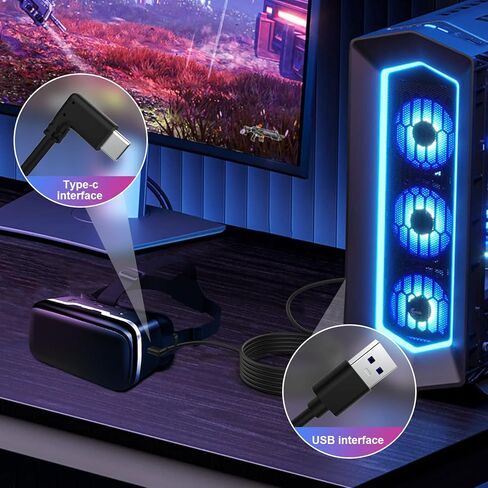 كابل VR Link متوافق مع سماعة الرأس Oculus Quest 2 / Quest 1 VR للألعاب، كابل توصيل بطول 10 أقدام للشحن السريع ونقل بيانات الكمبيوتر، كابل USB C 3.2 Gen1 لأجهزة الكمبيوتر الشخصية للألعاب in Kuwait