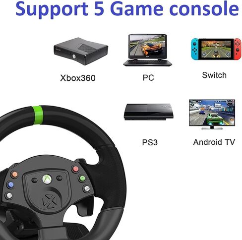عجلات سباق ألعاب DOYO Xbox 360، عجلة قيادة الكمبيوتر الشخصي وتشغيل ألعاب القيادة Volante 180 درجة USB مع حزمة ناقل الدواسات لأجهزة XBOX 360 / Windows PC / PS3 /Nintendo Switch/Android in Saudi Arabia
