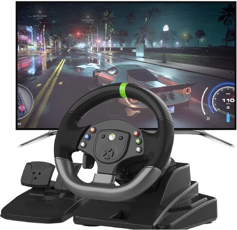 عجلات سباق ألعاب DOYO Xbox 360، عجلة قيادة الكمبيوتر الشخصي وتشغيل ألعاب القيادة Volante 180 درجة USB مع حزمة ناقل الدواسات لأجهزة XBOX 360 / Windows PC / PS3 /Nintendo Switch/Android in Saudi Arabia
