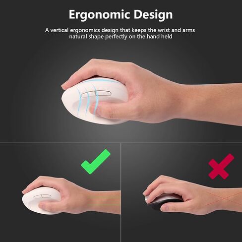 ماوس لاسلكي عمودي 2.4G، ماوس بصري مريح، 800 / 1200 /1600 نقطة في البوصة، 6 أزرار للكمبيوتر المحمول، سطح المكتب، الكمبيوتر الشخصي، الكمبيوتر، المكتب (أسود) in Kuwait