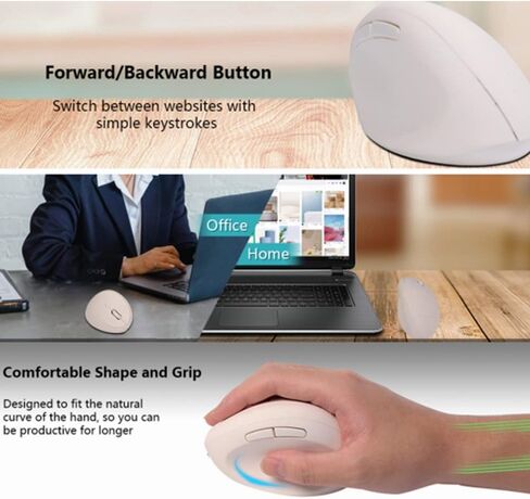 ماوس لاسلكي عمودي 2.4G، ماوس بصري مريح، 800 / 1200 /1600 نقطة في البوصة، 6 أزرار للكمبيوتر المحمول، سطح المكتب، الكمبيوتر الشخصي، الكمبيوتر، المكتب (أسود) in Kuwait