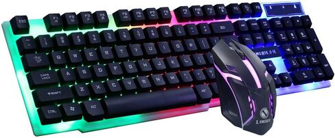 Colorful Led Illuminated Backlit USB Wired Pc Rainbow Gaming Keyboard Mouse Set - Gtx300 Wired USB Colorful Touch Backlight Keyboard and Mouse Set black in Saudi Arabia