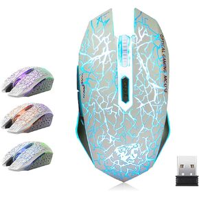 VEGCOO C10 Wireless Gaming Mouse Rechargeable Silent Optical Mice 7 Colors LED Lights, 7 Buttons 2400/1600/800DPI (Black)