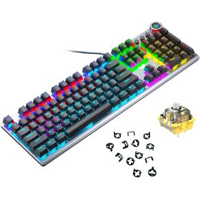 CC MALL Mechanical Gaming Keyboard,with Cool RGB LED Rainbow Gaming Backlit,Blue and Brown Switch Dual Sense,104 Anti-Ghosting Keys,Multimedia Control for PC and Desktop Computer in Kuwait
