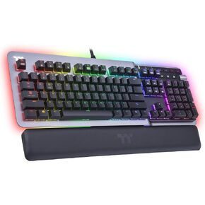 لوحة مفاتيح للألعاب من ثيرمال تاك أرجينت K5 RGB (فضية سويتش )، تصميم من الألومنيوم والتيتانيوم الانسيابي، 16.8 مليون لون RGB ، مضادة للتجوح، مسند معصم جلد صناعي مغناطيسي، GKB-KB5-SSSRUS-01 in Kuwait