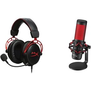 HyperX Cloud Alpha - Gaming Headset, Dual Chamber Drivers – Red & QuadCast - USB Condenser Gaming Microphone, for PC, PS4 and Mac, Anti-Vibration Shock Mount, Four Polar Patterns - Black in Saudi Arabia