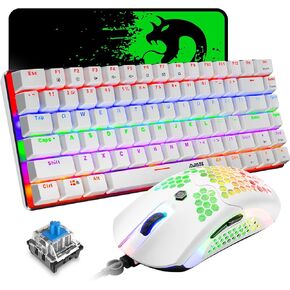 TKL Wired Gaming Keyboard and Mouse,Mouse Bungee,Gaming Mouse Pad,Rainbow LED Backlit Mechanical Keyboard,RGB 6400 DPI Lightweight Gaming Mouse for PC Gamers(Black)