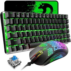 TKL Wired Gaming Keyboard and Mouse,Mouse Bungee,Gaming Mouse Pad,Rainbow LED Backlit Mechanical Keyboard,RGB 6400 DPI Lightweight Gaming Mouse for PC Gamers(Black)