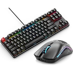 مجموعة لوحة مفاتيح وماوس للألعاب - لوحة مفاتيح ميكانيكية GMMK بإضاءة خلفية بنسبة 87% RGB TKL (أسود) + ماوس ألعاب لاسلكي RGB موديل O باللون الأسود غير اللامع in Kuwait