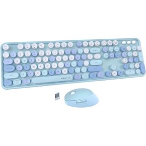 UBOTIE Colorful Wireless Keyboard and Mouse Combo (Green-White) | Retro Typewriter Floating Full-Sized Keys Computer Keyboard with Optical Mouse, 2.4GHz USB Connection for Windows Mac in Saudi Arabia