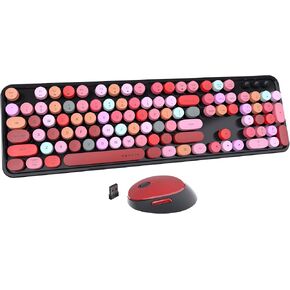UBOTIE Colorful Computer Wireless Keyboard Mouse Combos, Typewriter Flexible Keys Office Full-Sized Keyboard, 2.4GHz Dropout-Free Connection and Optical Mouse (Black-Colorful)