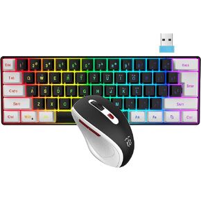 Snpurdiri 2.4G 60% Wireless Gaming Keyboard and Mouse Combo, Black-White in Kuwait