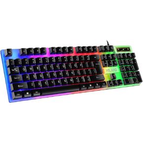 لوحة مفاتيح ألعاب ميكانيكية سلكية من AXRIS، لوحة مفاتيح ألعاب USB RGB بإضاءة خلفية مدمجة للغاية 104 مفاتيح، مريحة لسلسلة PS، سطح المكتب، الكمبيوتر الشخصي (أسود) in Kuwait