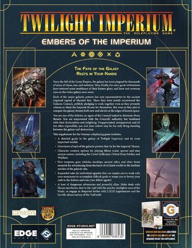 Genesys Roleplaying Game Embers of The Imperium SOURCEBOOK | Strategy Game | Narrative Adventure Game for Adults | Ages 14+ | 2-8 Players | Avg. Playtime 1+ Hours | Made by EDGE Studio in Saudi Arabia