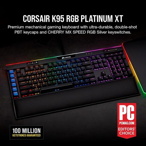 لوحة مفاتيح الألعاب السلكية الميكانيكية Corsair K95 RGB PLATINUM XT - مفاتيح سرعة Cherry MX - أغطية مفاتيح PBT مزدوجة اللقطة - متوافقة مع iCUE - تخطيط QWERTY NA - أسود in Saudi Arabia