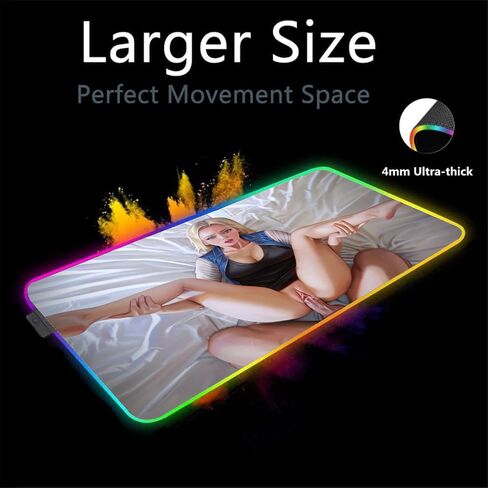 مثير أنيمي فتاة RGB LED الألعاب ماوس الوسادة كمبيوتر كبير ماوس لوحة المفاتيح الخلفية السجاد لوحة المفاتيح مكتب حصيرة مثير بعقب الثديين الصدر 35.43 بوصة × 15.74 بوصة -A1 in Saudi Arabia