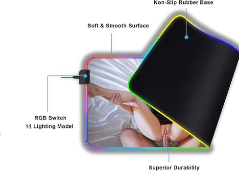 مثير أنيمي فتاة RGB LED الألعاب ماوس الوسادة كمبيوتر كبير ماوس لوحة المفاتيح الخلفية السجاد لوحة المفاتيح مكتب حصيرة مثير بعقب الثديين الصدر 35.43 بوصة × 15.74 بوصة -A1 in Saudi Arabia