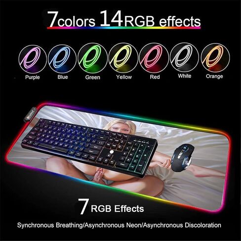 مثير أنيمي فتاة RGB LED الألعاب ماوس الوسادة كمبيوتر كبير ماوس لوحة المفاتيح الخلفية السجاد لوحة المفاتيح مكتب حصيرة مثير بعقب الثديين الصدر 35.43 بوصة × 15.74 بوصة -A1 in Saudi Arabia