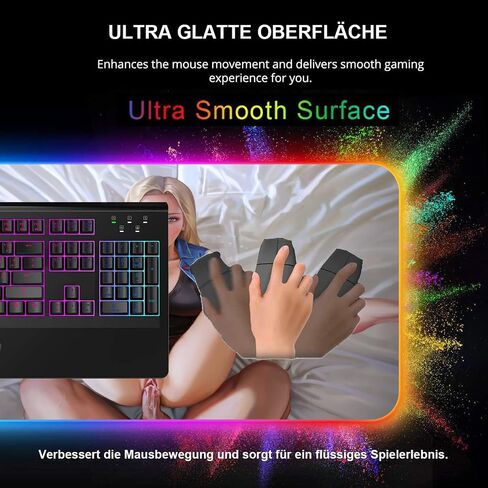 مثير أنيمي فتاة RGB LED الألعاب ماوس الوسادة كمبيوتر كبير ماوس لوحة المفاتيح الخلفية السجاد لوحة المفاتيح مكتب حصيرة مثير بعقب الثديين الصدر 35.43 بوصة × 15.74 بوصة -A1 in Saudi Arabia
