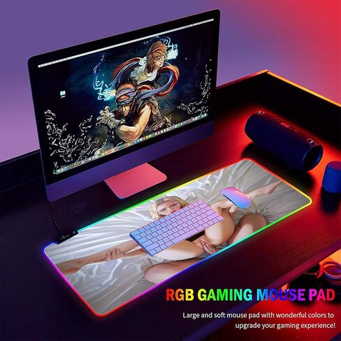 مثير أنيمي فتاة RGB LED الألعاب ماوس الوسادة كمبيوتر كبير ماوس لوحة المفاتيح الخلفية السجاد لوحة المفاتيح مكتب حصيرة مثير بعقب الثديين الصدر 35.43 بوصة × 15.74 بوصة -A1 in Saudi Arabia