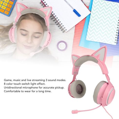 Dilwe Cat Ear Headset Gaming Headsets for PS5/ PS4/ PC, Cat Ear Headset PC Gaming Headphones with Mic 3 Sound Effects, RGB Lighting for Girls, Women, for PC PS4 Game Cellphone Laptop in Saudi Arabia