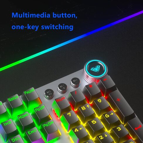 لوحة مفاتيح الألعاب الميكانيكية CC MALL، مع إضاءة خلفية رائعة للألعاب بألوان قوس قزح RGB LED، ومفتاح مزدوج باللونين الأزرق والبني، و104 مفاتيح مضادة للظلال، والتحكم في الوسائط المتعددة للكمبيوتر الشخصي والكمبيوتر المكتبي in Kuwait