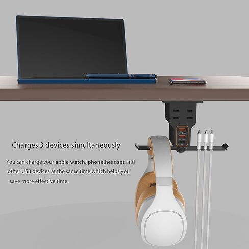 Headphone Stand with USB Charger /1 Type-c/2 2-Prong AC Outlet Power Strips/3 Under Desk Headset Holder Mount Suitable for Gamers Gifts Desk Gaming Accessories in Saudi Arabia