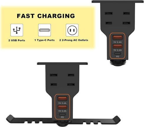 Headphone Stand with USB Charger /1 Type-c/2 2-Prong AC Outlet Power Strips/3 Under Desk Headset Holder Mount Suitable for Gamers Gifts Desk Gaming Accessories in Saudi Arabia