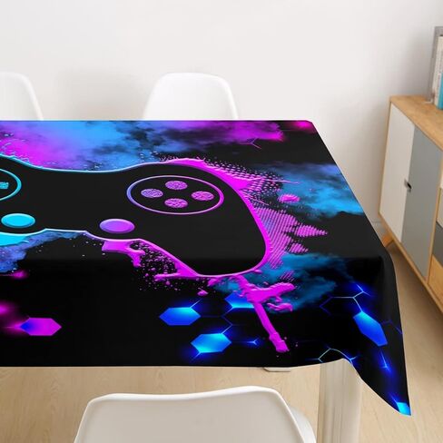 Gamer Tablecloth Gaming Gamepad Joystick Table Cloth لغرفة الطعام والمطبخ جولة 55 "لعبة الجدة قرص العسل تحكم غطاء الطاولة لمطعم مأدبة الأزرق الأرجواني خلية النحل ديكور سطح الطاولة in Saudi Arabia