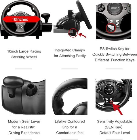 عجلة سباق الألعاب DOYO 1080° مع دواسات ومحول، عجلة قيادة للكمبيوتر الشخصي وXbox One وXbox Series 360 وPS4 وPS3 ونينتندو سويتش in Kuwait