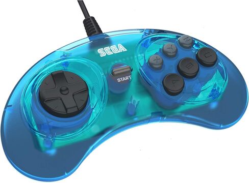 وحدة تحكم USB رسمية من Retro-Bit Sega Genesis USB مزودة بـ 6 أزرار لـ Sega Genesis Mini وPS3 وPC وMac وSteam وSwitch - منفذ USB - (أزرق شفاف) in Kuwait