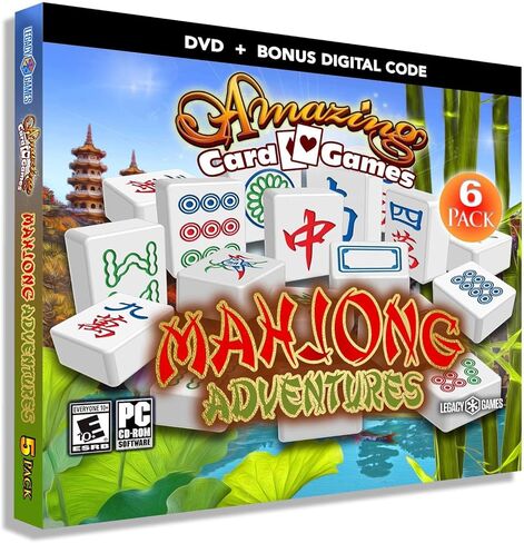ألعاب الورق والبلاط من Legacy Games للكمبيوتر الشخصي: Mahjong Adventures (6 حزمة ألعاب) - قرص DVD للكمبيوتر الشخصي مع رموز التنزيل الرقمية in Saudi Arabia