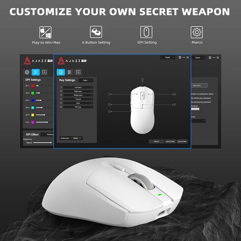 MANBASNAKE AJ139 PRO White Wireless Gaming Mouse,Ultra-Lightweight 59G,PAW3395 26K Sensor,26,000 DPI,6 Programmable Buttons,Long Battery Life,Compatible with PC/Mac,Esports & FPS Gaming in Kuwait