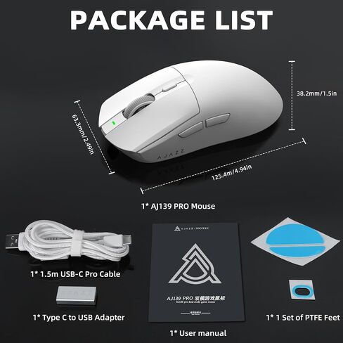 MANBASNAKE AJ139 PRO White Wireless Gaming Mouse,Ultra-Lightweight 59G,PAW3395 26K Sensor,26,000 DPI,6 Programmable Buttons,Long Battery Life,Compatible with PC/Mac,Esports & FPS Gaming in Kuwait