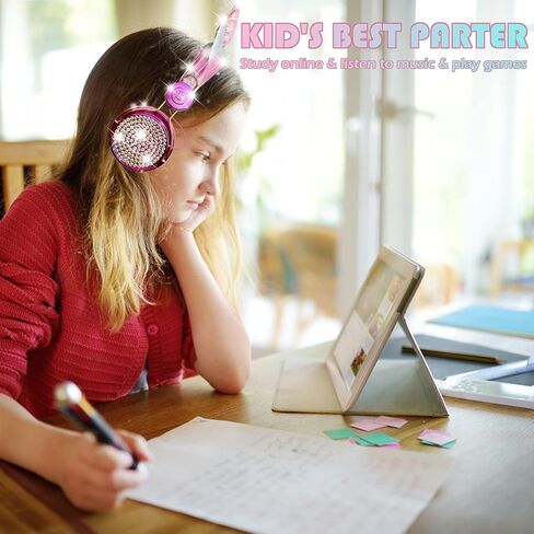 Unicorn Wireless Headphones for Kids,Cat Ear Bluetooth 5.0 Over Ear Headphones with Microphone for Cellphone/iPad/Laptop/PC/TV/PS4/Xbox One, Foldable Gaming Headset for Girls Teens Gift (Blue) … in Kuwait